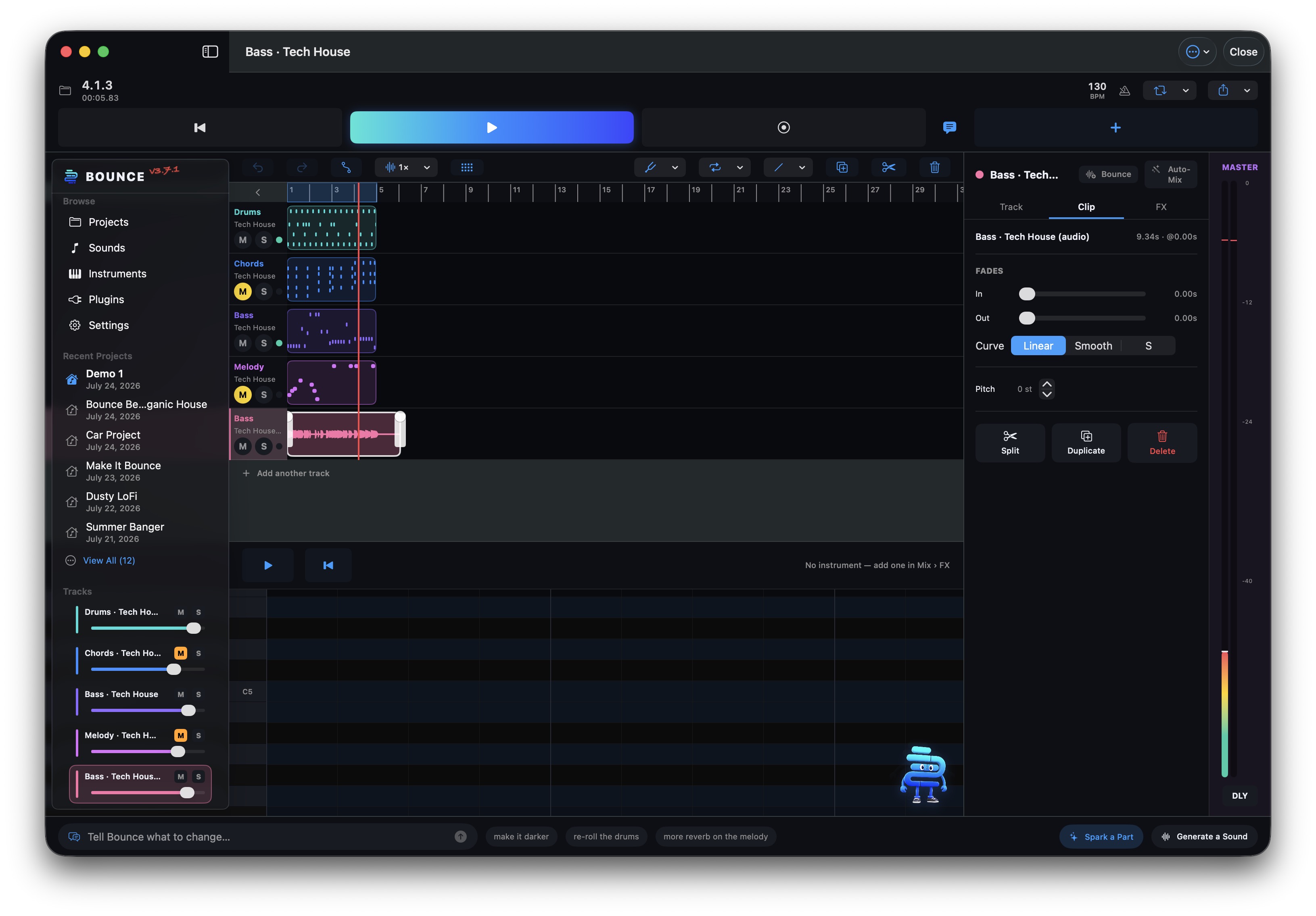 Bounce for Mac — a selected clip with the Clip inspector
