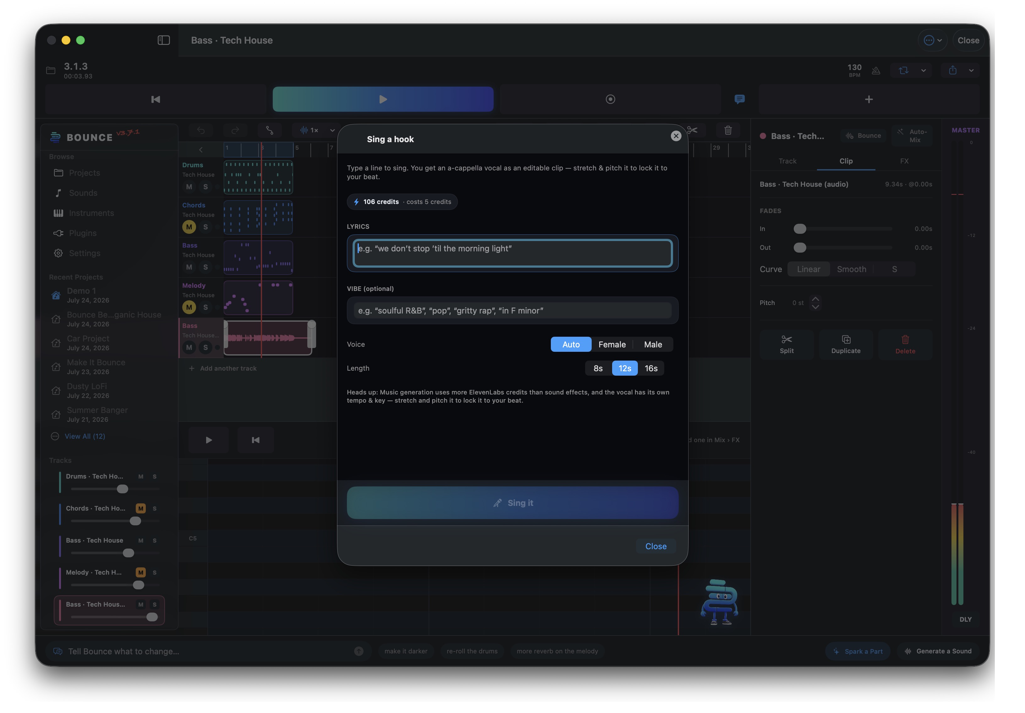 Bounce for Mac — the Sing a Hook sheet