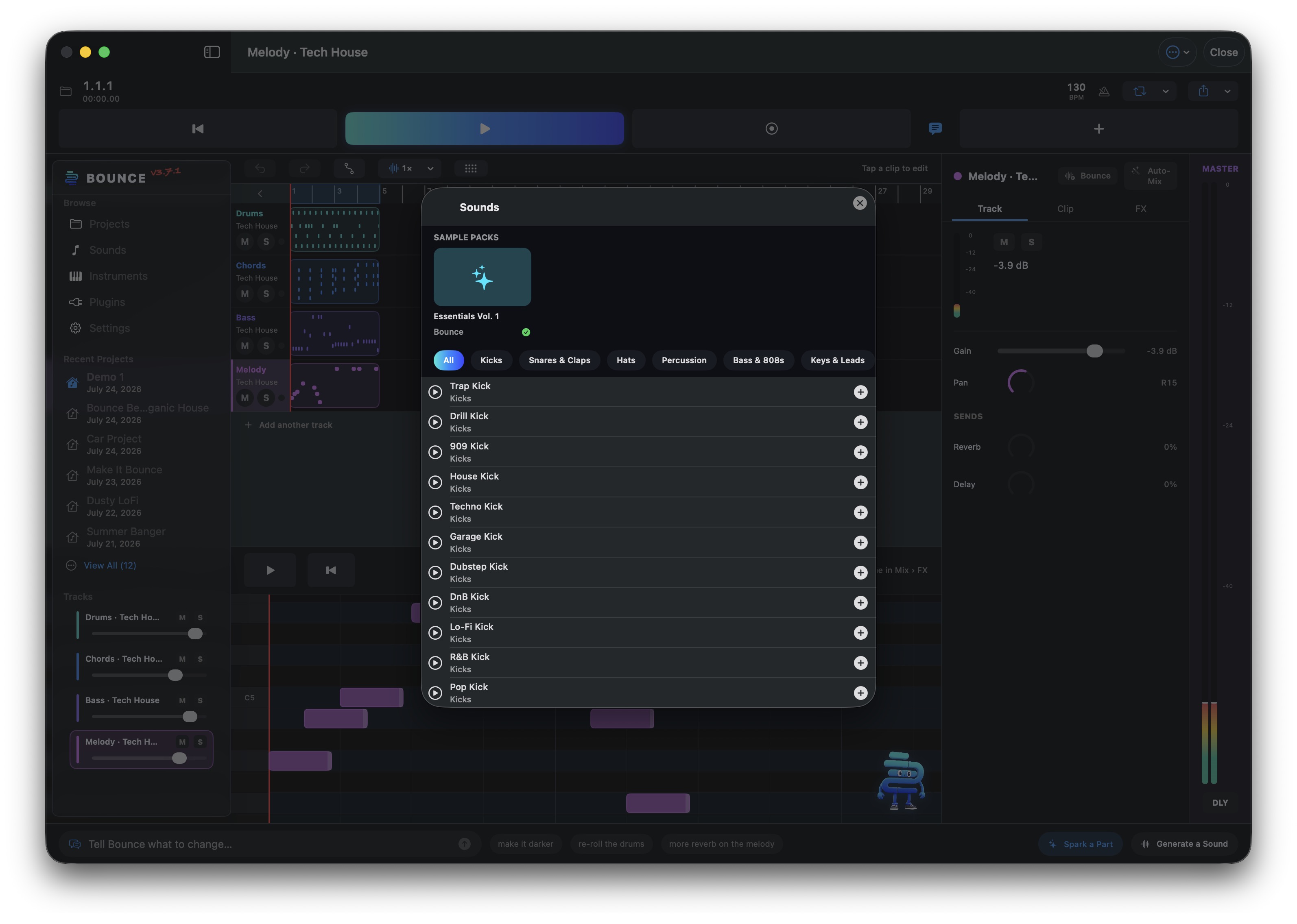 Bounce for Mac — the Sounds sample-library sheet