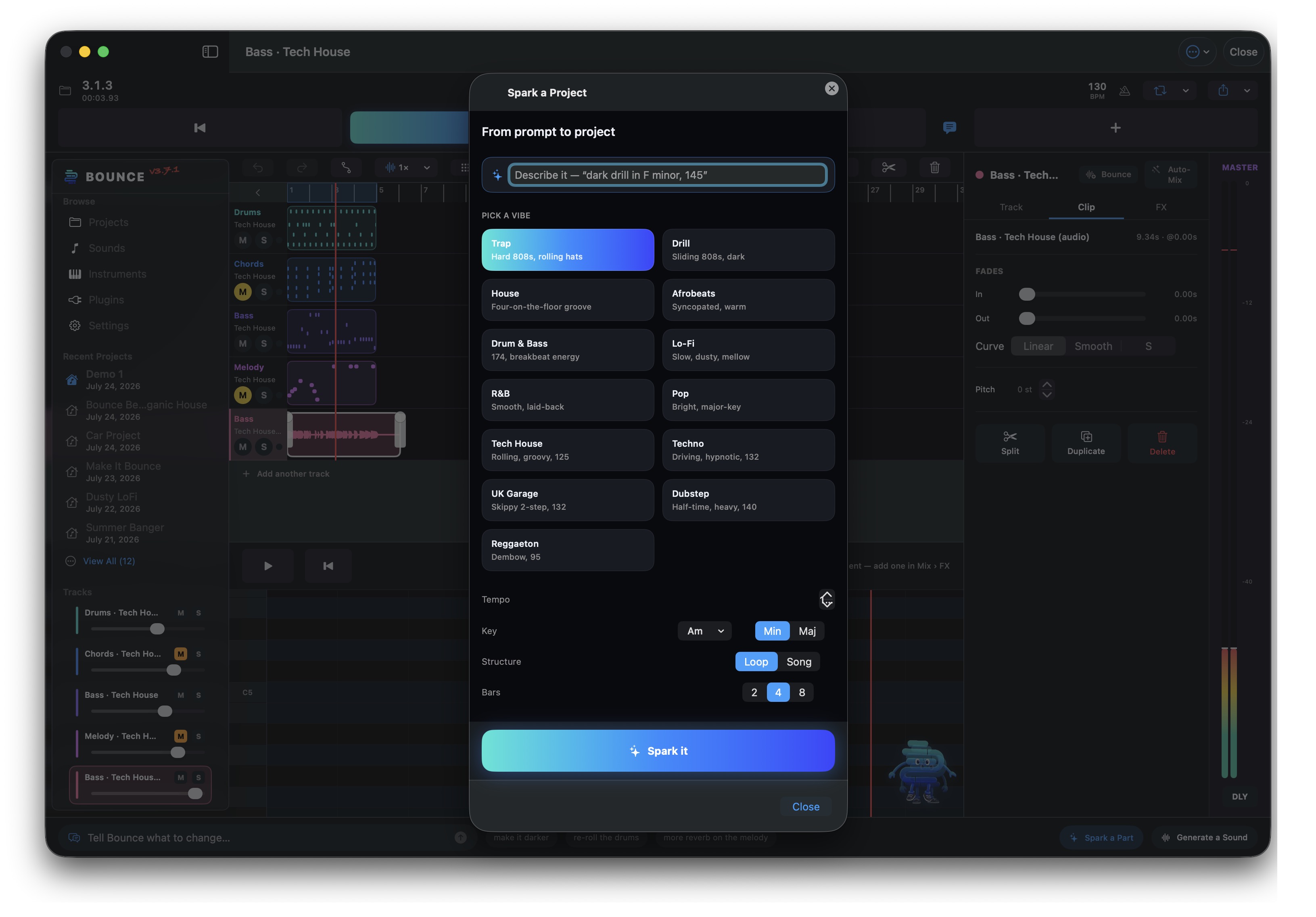 Bounce for Mac — the Spark a Project sheet